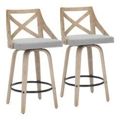 The Gray Barn Charlotte 26" Fixed-Height Counter Stool With Round Footrest (Set Of 2) - Grey Fabric/Light Grey Wood/Black Footrest -Elegance Barware 9d86daf3 2e69 4d66 b8e5 68fc5285b235