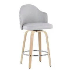 Carson Carrington Valsatra Fixed-Height Upholstered Counter Stool With Wood Legs (Set Of 2) - Light Grey/Natural Wood Legs
