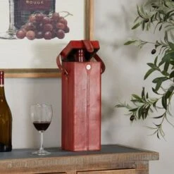 Leather Modern Wine Holder - 9 X 5 X 16 - Red -Elegance Barware 9e870cf7 0d1c 48a4 b1ef 534d839f29a9