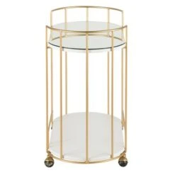 Silver Orchid Pugo Glam Bar Cart With Wheels - Metal/Glass - White/Gold -Elegance Barware 9ec5aa4a 07e8 4118 ab77 cd2f34ce6b48