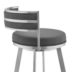 Roman Grey Faux Leather And Metal Swivel 26" Counter Stool - Grey And Black - Counter Height -Elegance Barware 9f538a6f 0f10 402d 81ce b67ccd7f846b