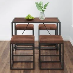 Riley Mid-Century 5-Piece Indoor Walnut Metal Bar Set With 4 Seats - Brown -Elegance Barware a0b2e108 2f05 4ee7 a4c1 952dd114454c