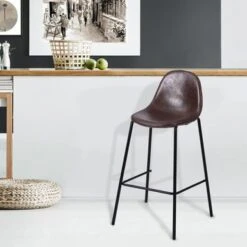 Porthos Home Tuca Bar Stools Set Of 2, PU Leather Upholstery, Iron Legs - Brown -Elegance Barware a18300f6 8fd6 4335 8212 a949d2c2bd73