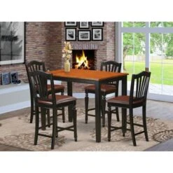 Modern Solid Wood 5-piece Counter-height Dining Set - A Dining Table & 4 Chairs - Black And Cherry Finish (Seat's Type Options) - YACH5-BLK-C -Elegance Barware a283c00d 225a 4022 83db 4145827aea82