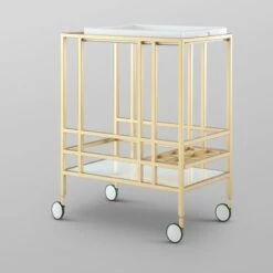 Ronald Serving Bar Cart, Removable Tray/ Wine Bottle Storage/ Casters - N/A - Gold/ Walnut -Elegance Barware a3403ef7 20e8 40ff 82c5 c15a56c3ca68