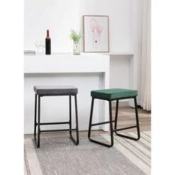 Porthos Home Saga Counter Stools Set Of 2, Velvet Upholstery, Iron Legs - Grey -Elegance Barware a35ad0db 5fa1 4e61 9563 c0d7b5bda130