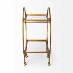 Carola Gold Iron Frame W/ Two-Tier Mirrored Shelves & Stemware Holder Bar Cart - 36.25L X 18.0W X 40.25H - Gold -Elegance Barware a3fcbe73 7f2d 40c3 a50e 92230e44ccc6