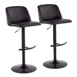 Strick & Bolton Oscar Adjustable Bar Stool With Rounded T Footrest (Set Of 2) - Black Faux Leather/Black -Elegance Barware a4173eeb cdcd 491f 9f8d f2db843c603f
