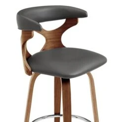 Zenia Modern Faux Leather And Wood Swivel Bar/Counter Stool - Grey & Walnut - Bar Height -Elegance Barware a4706830 cbb2 44d4 9b72 7f57e37c9713