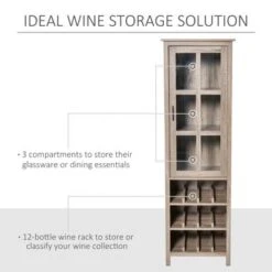 HOMCOM Wine Cabinet Bar Display Cupboard With Glass Door And 3 Storage Compartment For Home Bar - Walnut -Elegance Barware a6315684 162a 43c8 bc9d 397b95d84f76