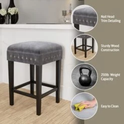 Hillsdale Furniture Cassidy Wood And Upholstered Counter Height Backless Stool - 26.25H X 16W X 16D - Black And Blue -Elegance Barware a69dd097 b1b2 4ee5 98f2 aeed17010072