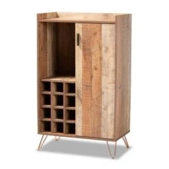 Baxton Studio Mathis Brown Wood And Rose Gold Metal Wine Storage Cabinet - Brown