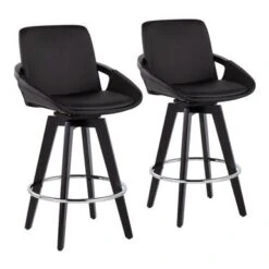 Carson Carrington Pugo Fixed-Height Counter Stool With Black Wood Base (Set Of 2) - Black + Gold Footrest -Elegance Barware a6d3d1c6 7c8f 4e32 b130 e8e69a919186