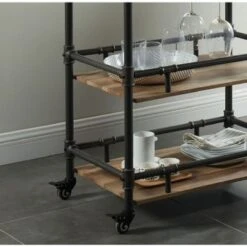 Industrial Style Serving Cart In Antique Black - Antique Black, Oak - Wood -Elegance Barware a7533b71 b14a 43ea 8838 cbe69fd9d413