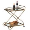 Vintiquewise Gold Metal Wine Bar Serving Cart With Rolling Wheels And Handles For Dining, Living Room Or Entryway - Gold
