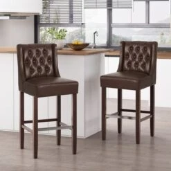 Bayliss Contemporary Wingback Barstools (Set Of 2) By Christopher Knight Home - Cognac Brown + Espresso -Elegance Barware a82f8500 96cf 4f2f 8fa1 44369af25470