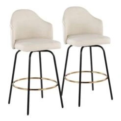 Carson Carrington Valsatra Upholstered Bar Stool With Metal Base (Set Of 2) - Cream/Gold -Elegance Barware a87dc260 4338 4f84 84f4 5d7e8eab4188