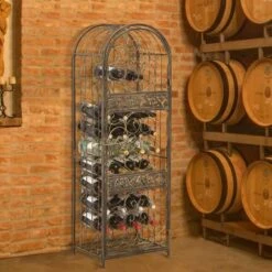HOMCOM 45 Bottle Wrought Iron Wine Rack Jail With Lock - Antique Bronze - 17.5*14.25*52 - Bronze