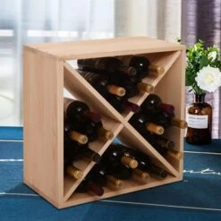 24 Bottle Solid Wood Tabletop Wine Bottle Rack,Burlywood - Burlywood