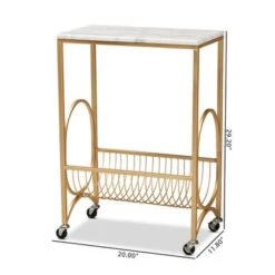Baxton Studio Jacek Modern And Contemporary Gold Metal Wine Cart With Marble Top - White, Gold -Elegance Barware ac8d78f4 2cef 43fd 98a0 7ce85ff29429
