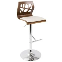 Carson Carrington Sala Mid-Century Modern Walnut Wood Adjustable Barstool - N/A - Cream Faux Leather