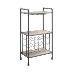 Wine Storage With Bottle And Glass Rack In Antique Oak And Sandy Gray - Antique Oak And Sandy Gray