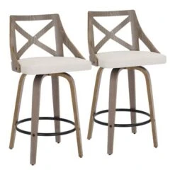 The Gray Barn Charlotte 26" Fixed-Height Counter Stool With Round Footrest (Set Of 2) - Grey Fabric/Light Grey Wood/Black Footrest -Elegance Barware ad73badc 8c4c 467f 876a 3d550935a77c
