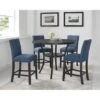 Biony Espresso Wood Counter Height Dining Set With Fabric Nailhead Stools - Blue