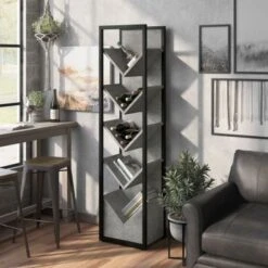 DH BASIC Industrial Metal V-cut 5-shelf Compact Wine Rack By Denhour - Cement