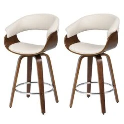 Modern Swivel Bar Stools Upholstered Counter Stools, Set Of 2 - Black/Walnut - Bar Height -Elegance Barware af68d258 48f2 4d58 98d7 f2a2573ee504