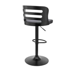 Khalia Adjustable Swivel Faux Leather And Wood Bar Stool With Metal Base - Grey And Black -Elegance Barware afb01337 9aa2 4e2f aa04 9b11eef21ecc