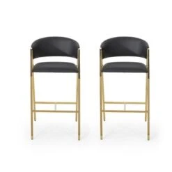 Folwell Modern Faux Leather Barstool (Set Of 2) By Christopher Knight Home - Black+Gold