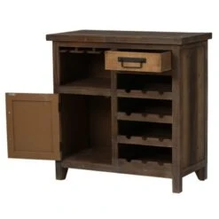 Rustic Wood 1-Drawer 1-Door Wine And Storage Cabinet - Brown -Elegance Barware b0c05391 c1ab 4cd7 9fc2 b4667293934b