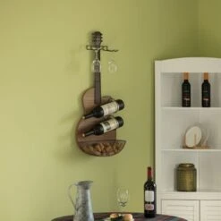Vintiquewise Black Metal Guitar Shaped Wine Rack Holder For Living Room, Dining, Or Entryway - Black -Elegance Barware b1202f44 ee6d 4e9d 8025 afbb40b75165