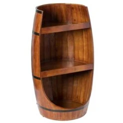 Vintiquewise Rustic Wooden Wine Barrel Display Shelf Storage Stand - Brown -Elegance Barware b127e08e 2e74 4664 8e43 bc2257ab3540