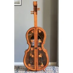 Vintiquewise Tall Violin Shaped Cabinet With 2 Shelf And Acrylic Clear Double Door - Brown -Elegance Barware b16445e7 b237 46a4 a9e4 4305101a057a