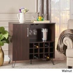 Lochner Mid Century Faux Wood Wine And Bar Cabinet By Christopher Knight Home - Walnut -Elegance Barware b1931660 338f 4762 969c a910064a3e89