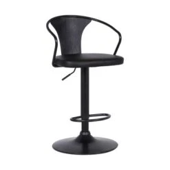 Eagle Adjustable Swivel Barstool In Faux Leather And Metal With Wood Back - Grey & Black -Elegance Barware b1b633ae f6f0 48be 81c4 e50e0e949d1c