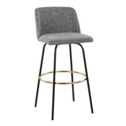 Silver Orchid Vallberga 30" Fixed-Height Bar Stool With Metal Base & Round Gold Footrest (Set Of 2) - Cream Noise Fabric/Black Metal Base -Elegance Barware b2584ee9 757e 4ae1 8d8d d7d627320ec7