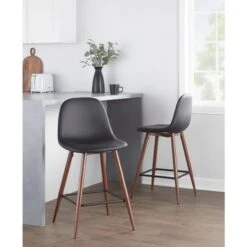 Carson Carrington Stone Walnut Counter Stool (Set Of 20 - Grey Faux Leather -Elegance Barware b2874c05 ffcb 4d7d b995 968b99f84307