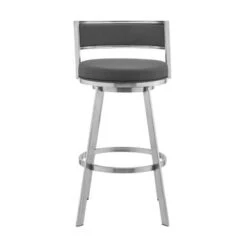 Roman Grey Faux Leather And Metal Swivel 26" Counter Stool - Grey And Black - Counter Height -Elegance Barware b31c8d39 d59f 409d baeb 2c51640d9a39