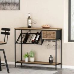 Boster 8 Bottle Wine Rack Console Table With Storage By Christopher Knight Home - Black + Natural