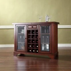 LaFayette Sliding Top Bar Cabinet In Vintage Mahogany Finish - 47.75 "W X 19 "D X 36 "H - MDF/Rubberwood - Mahogany