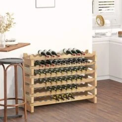 HOMCOM Stackable Wine Rack, Modular Storage Shelves, 72-Bottle Holder, Freestanding Display Rack For Kitchen, Natural - Oak -Elegance Barware b47017b5 3934 43b7 b726 d13198b62ec4