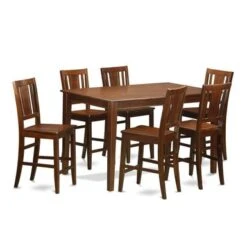 7-Pieces Rubberwood Counter-height Dining Room Pub Set - A Table With 6 Chairs In Mahogany Finish (Seat's Type Options) - DUBU7H-MAH-LC -Elegance Barware b5d86e6b 5bab 4390 b512 2c6a53306492