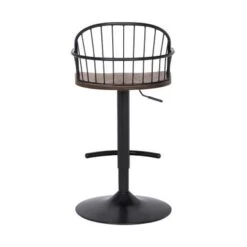 Edward Farmhouse Adjustable Bar Stool In Wood And Metal - Black -Elegance Barware b6c037f8 6e47 4da9 a926 0c4d2615ab75