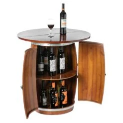 Vintiquewise Wine Barrel Round Table Wine Storage Cabinet - Brown -Elegance Barware b6fa80f0 d70b 4ef5 8a22 2798257d9ee1