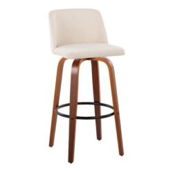 Carson Carrington Vallberga 30" Fixed-Height Bar Stool With Walnut Wood Base (Set Of 2) - Grey Noise Fabric/Round Black Footrest -Elegance Barware b949ed2c 6b3a 4ea7 a28a e2d1dcebcb78