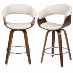 Modern Swivel Bar Stools Upholstered Counter Stools, Set Of 2 - Black/Walnut - Bar Height -Elegance Barware ba3c857d 0846 4f65 a1dc 3c25bcd845af