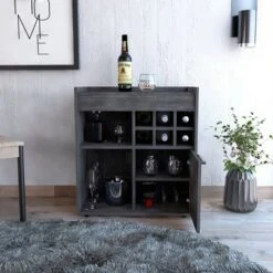 FM Furniture Leeds Bar Cabinet With 2 Concealed Shelves, 2 Open Shelves, And 6 Liquor Cubbies - Laminate -Elegance Barware ba426add 6215 411a ba6f cf58471c6bd7